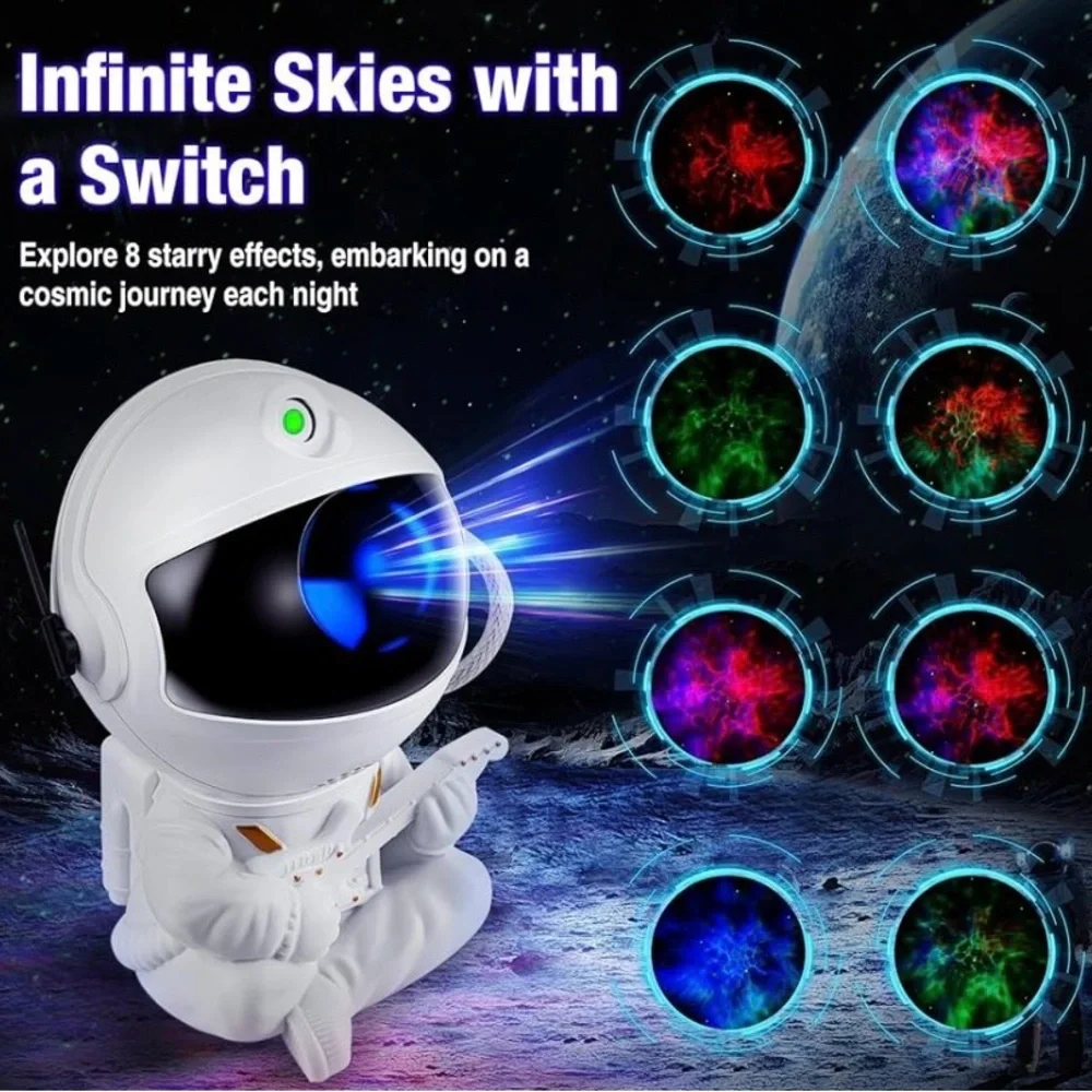 White Astronaut Night Light Projector - Cosmic Star Effects